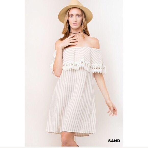 Sand Striped Crochet Detail Dress - Picture 2 of 6